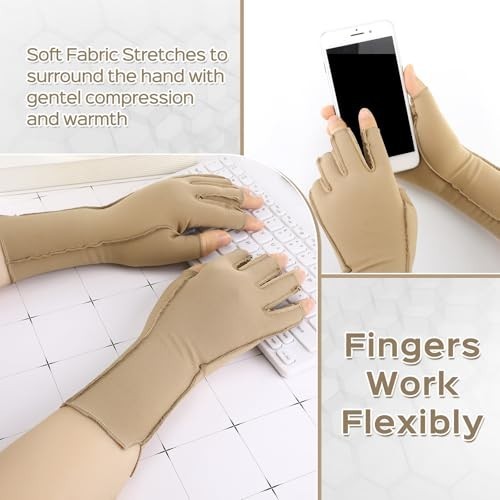 Arthritis Compression Gloves Fingerless Carpal Tunnel Relief 3 Pairs Large Nude