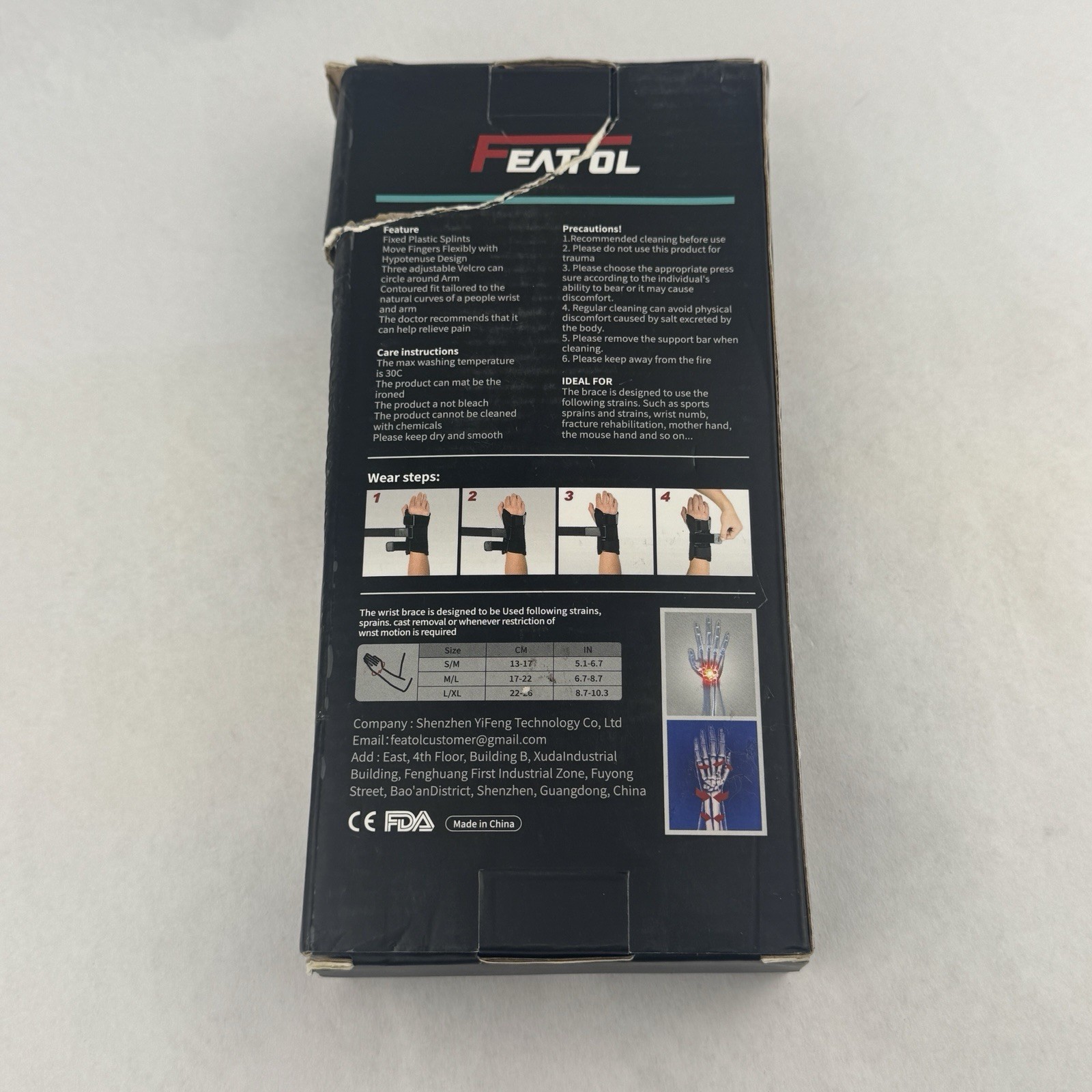 FEATOL Wrist Brace for Carpal Tunnel Right Hand Small Medium Open Box