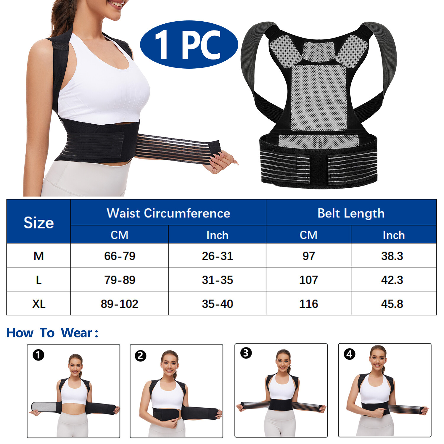 Posture Corrector Support Magnetic Back Shoulder Brace Belt Band Women & Men US