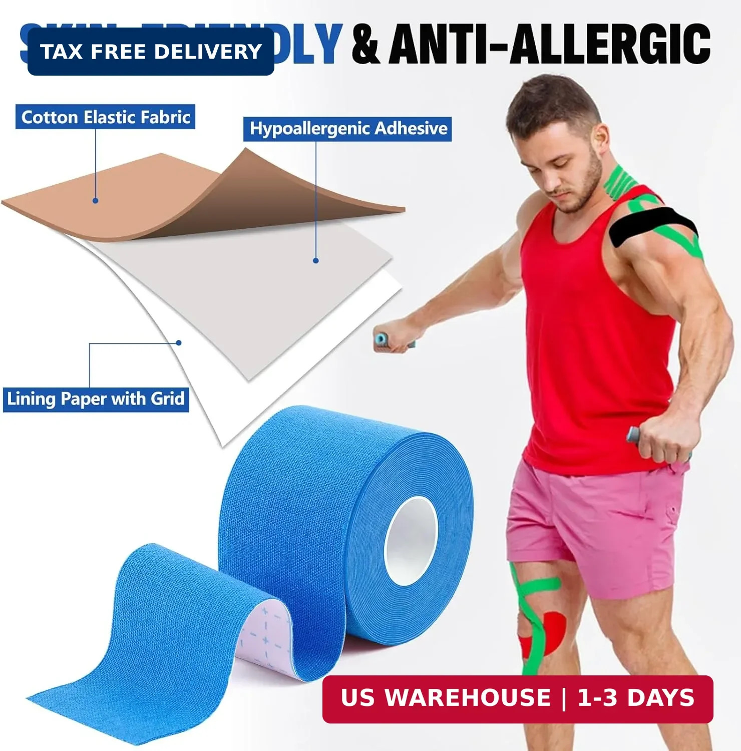 5 Rolls Kinesiology Tape, 5 Colors 2 Inch X 16.4 Feet Waterproof Athletic Tape,