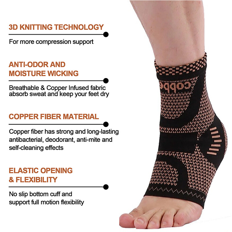 Copper Ankle Brace Support Compression Sleeve Plantar Fasciitis Pain Relief Sock
