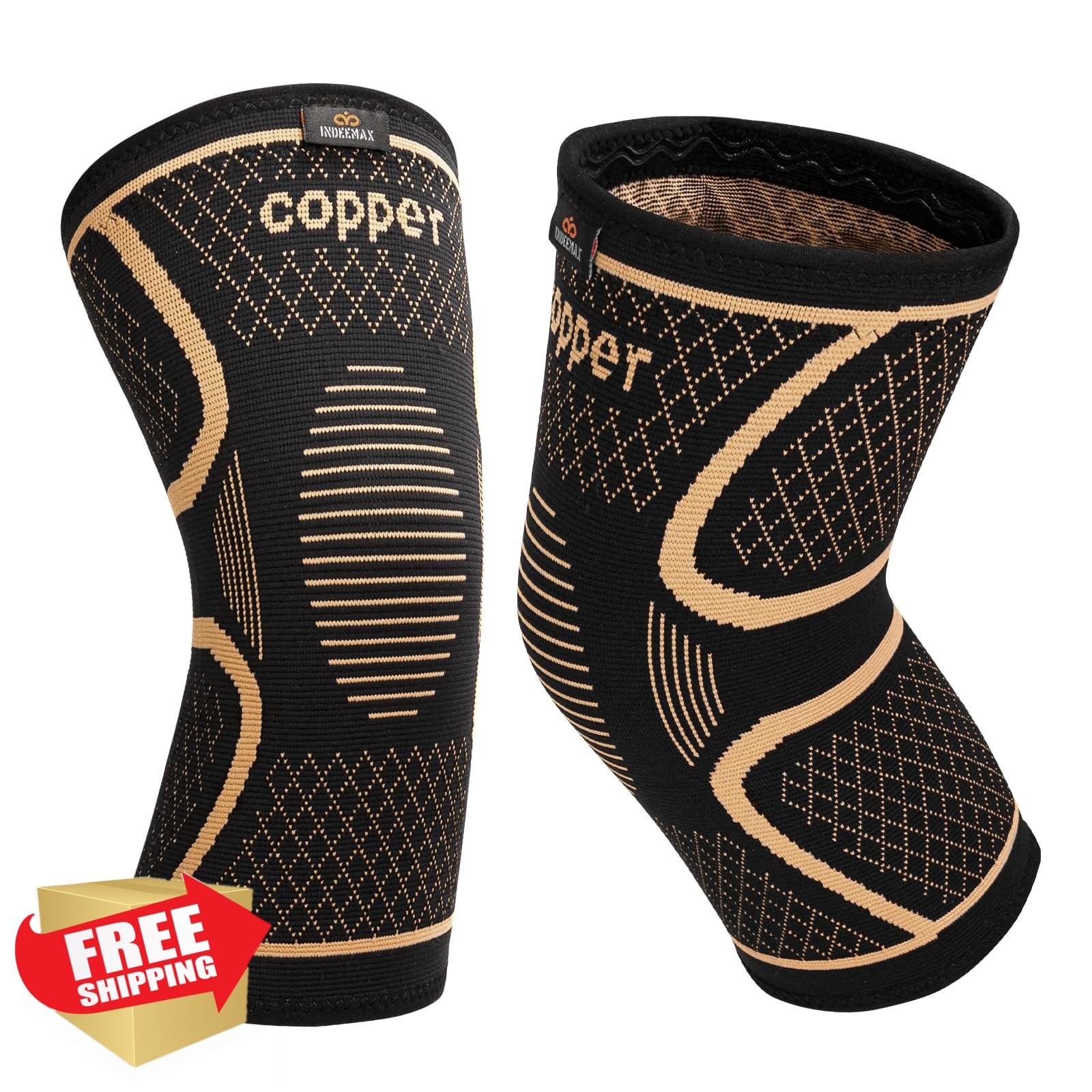 INDEEMAX Copper Knee Brace Medium 2 Pack