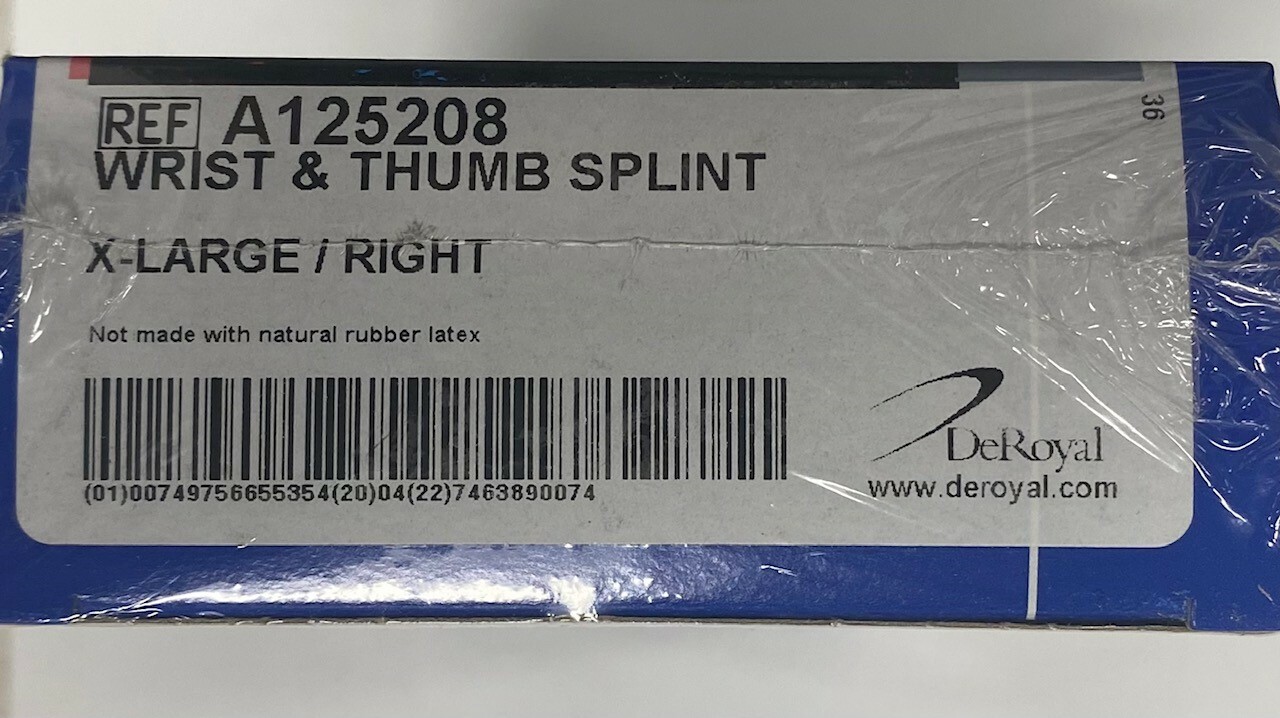 *1-Pack* DeRoyal Wrist And Thumb Splint For Right Hand X-Large A125208