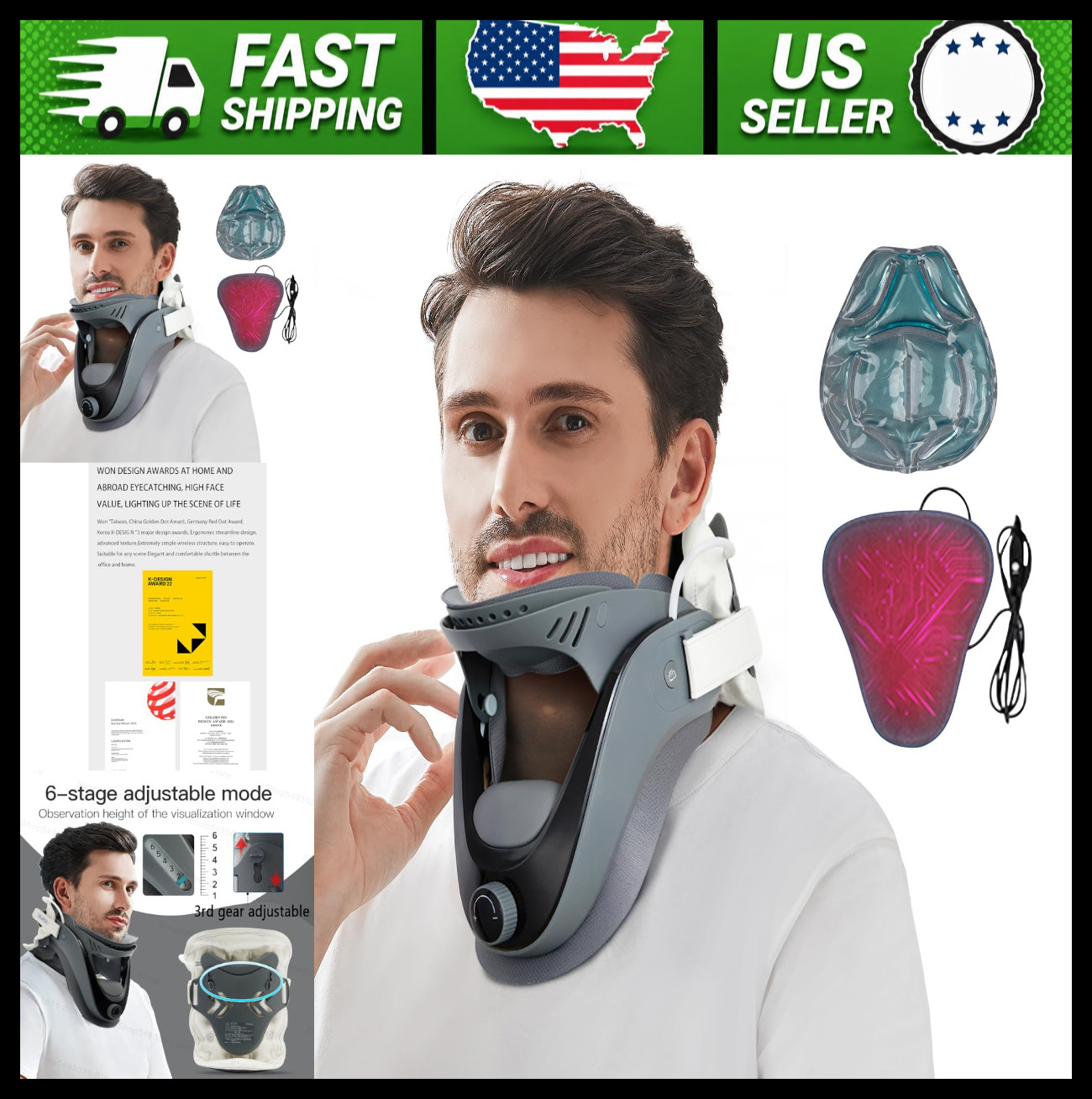 Inflatable Cervical Decompression Neck Brace with Wireless Pump Hot & Cold Pads