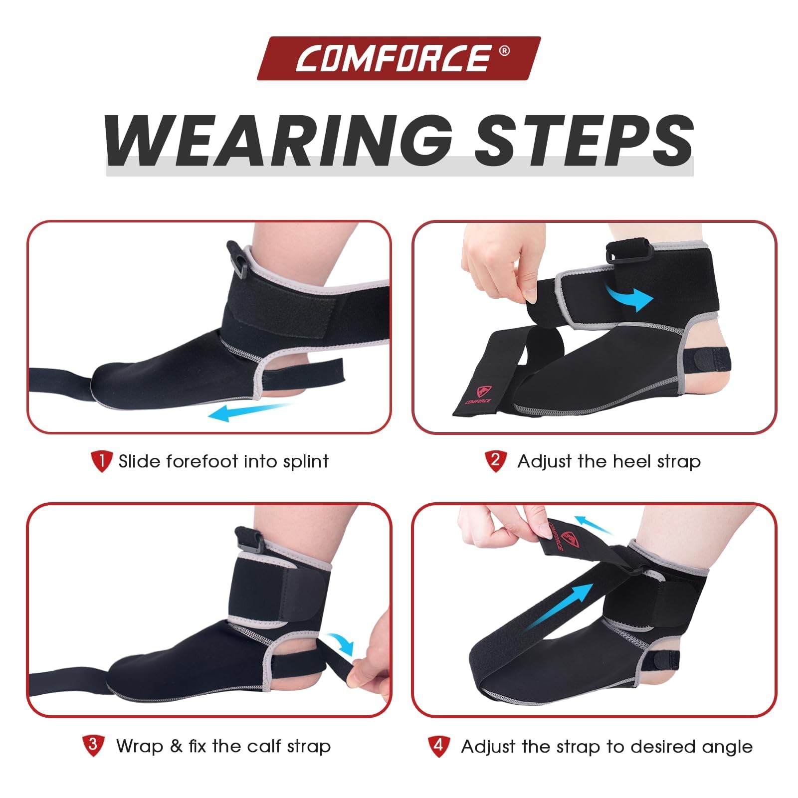 COMFORCE Plantar Fasciitis Night Splint, Achilles Tendonitis Large, black