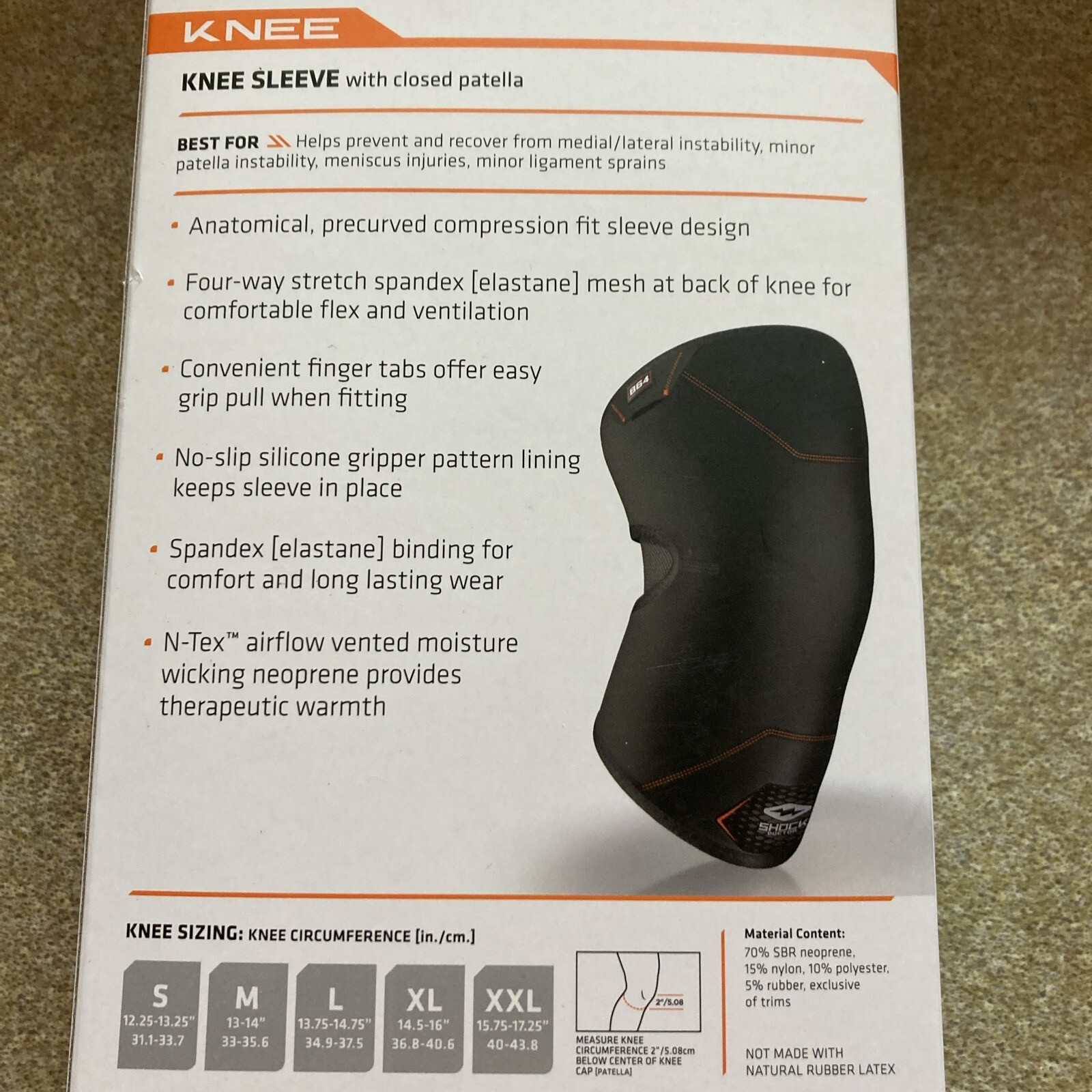 New-XL Shock Doctor Level 1 Knee Compression Sleeve – Closed Patella Brace