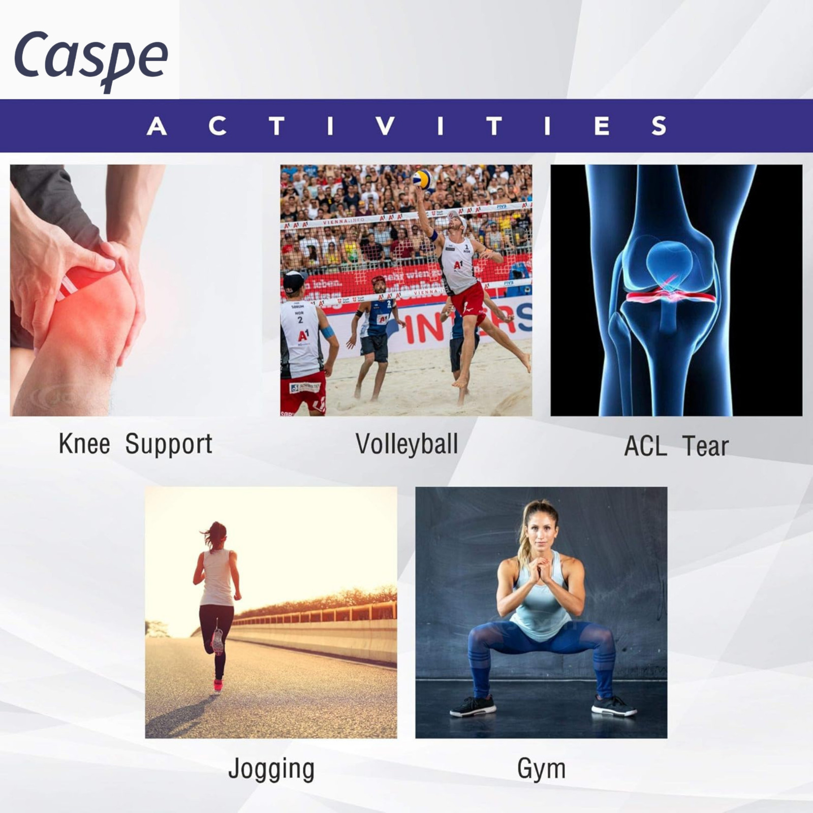 Caspe Knee Sleeves Compression Brace Support Sport Joint Injury Pain Arthritis