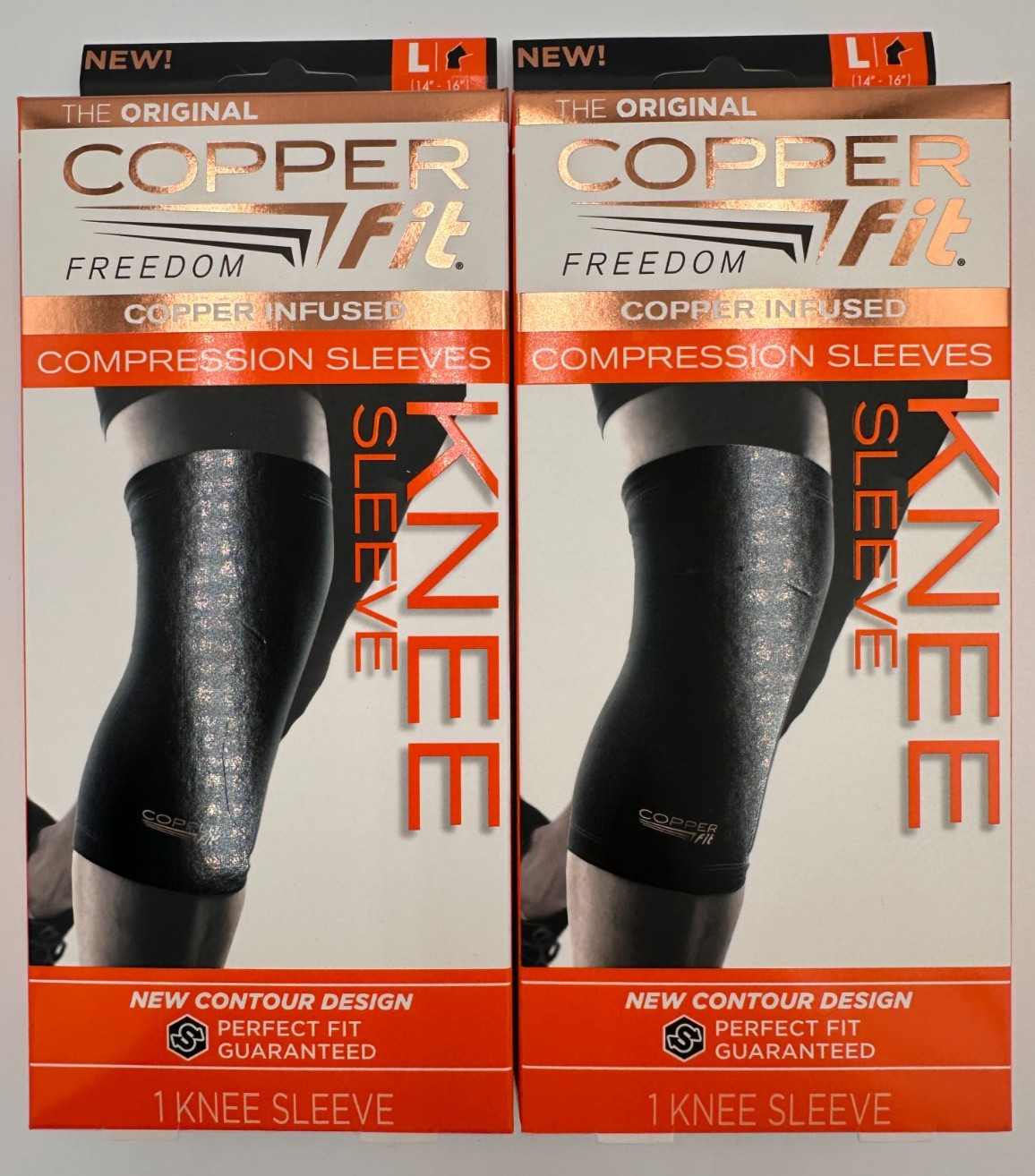 Copper Fit Freedom (Size L) Copper Infused Compression Knee Sleeve New 2 Pack