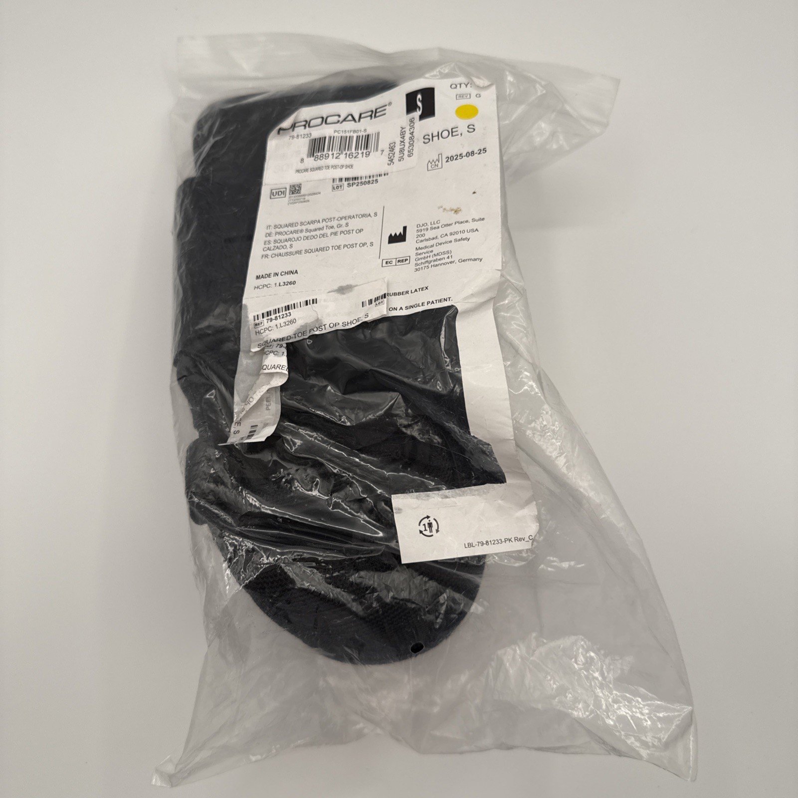ProCare Squared Toe Post-Op Shoe Small Black 79-81233 DJO New Sealed PC151FB01-S