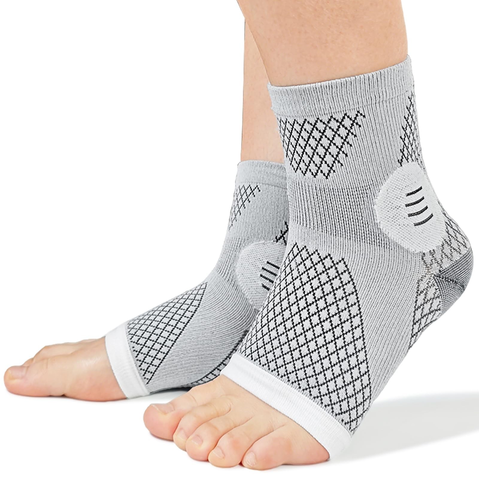 Neuropathy Socks Compression Toeless Support Ankle Foot Large, Gray