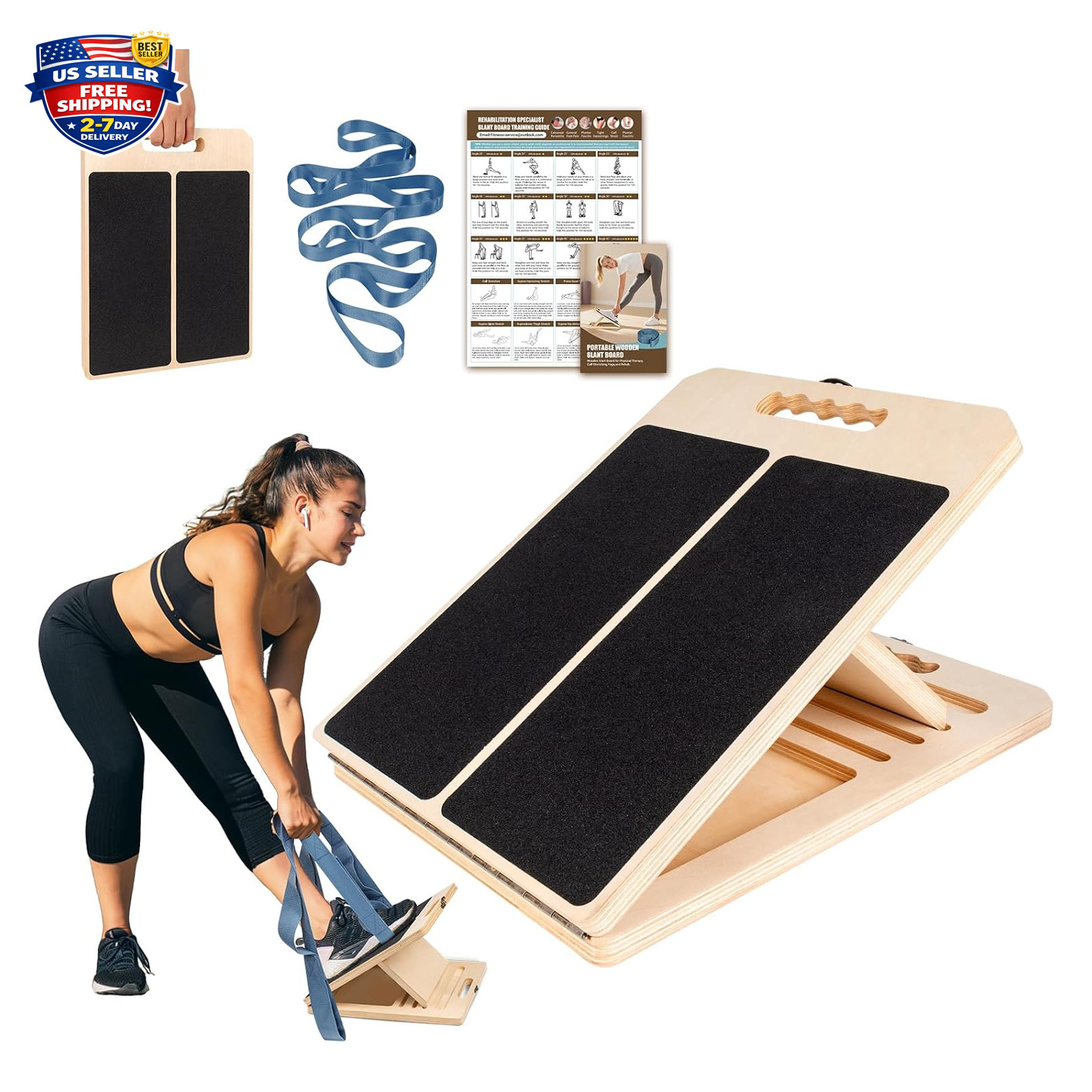 Calf Stretch Board with Stretch Strap Incline Slant Board for Physical Therapy