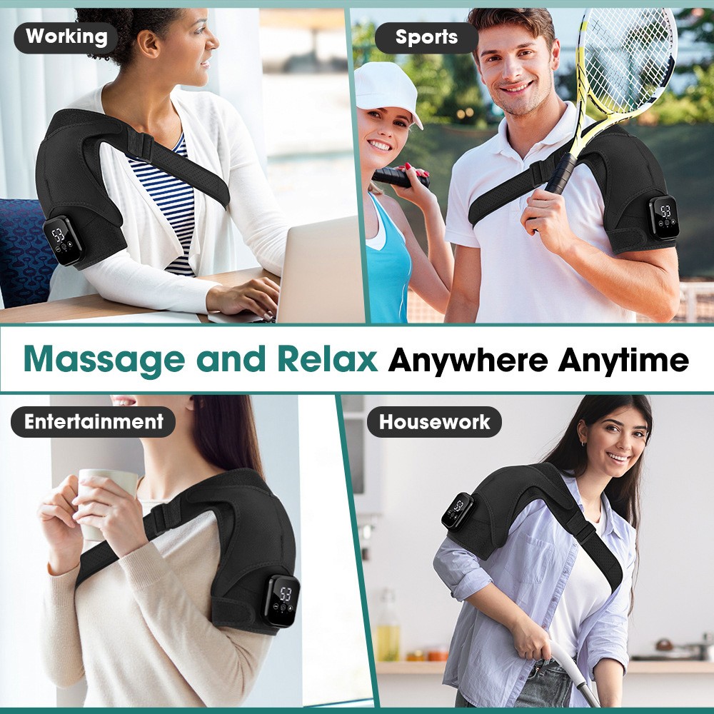 Electric Heated Shoulder Massager With Vibration Massage Brace Joint Pain Relief