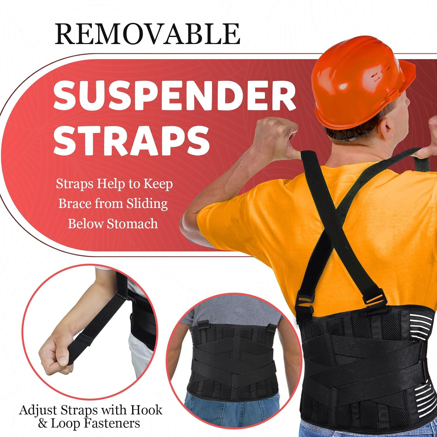 Plus Size 2XL/3XL Work Back Brace with 2 Removable Suspender Straps, Back Postur