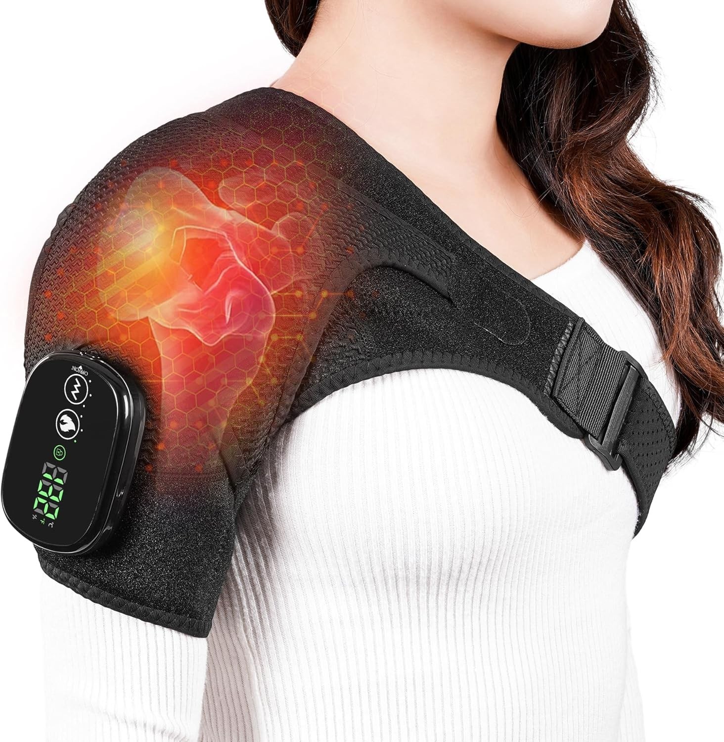 Electric Heating Shoulder Brace LED Display Vibration Massage Support Belt Strap
