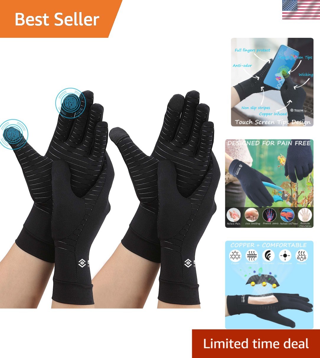 2 Pack Copper Full Finger Arthritis Gloves – X-Large