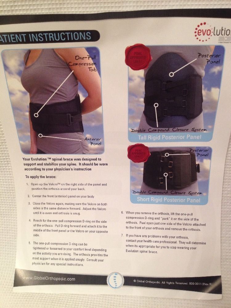 Global Orthopedic Evolution 631 Spinal Back Brace Gel Pack Size XL 45″-50″ Waist