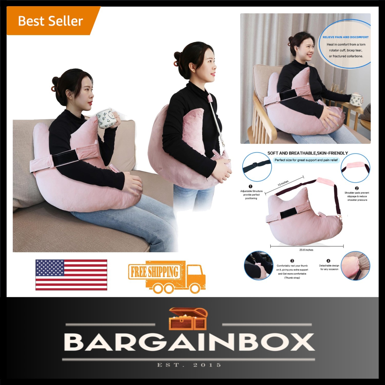 Comfortable Wedge Pillow for Shoulder Surgery Recovery with Arm & Shoulder Strap