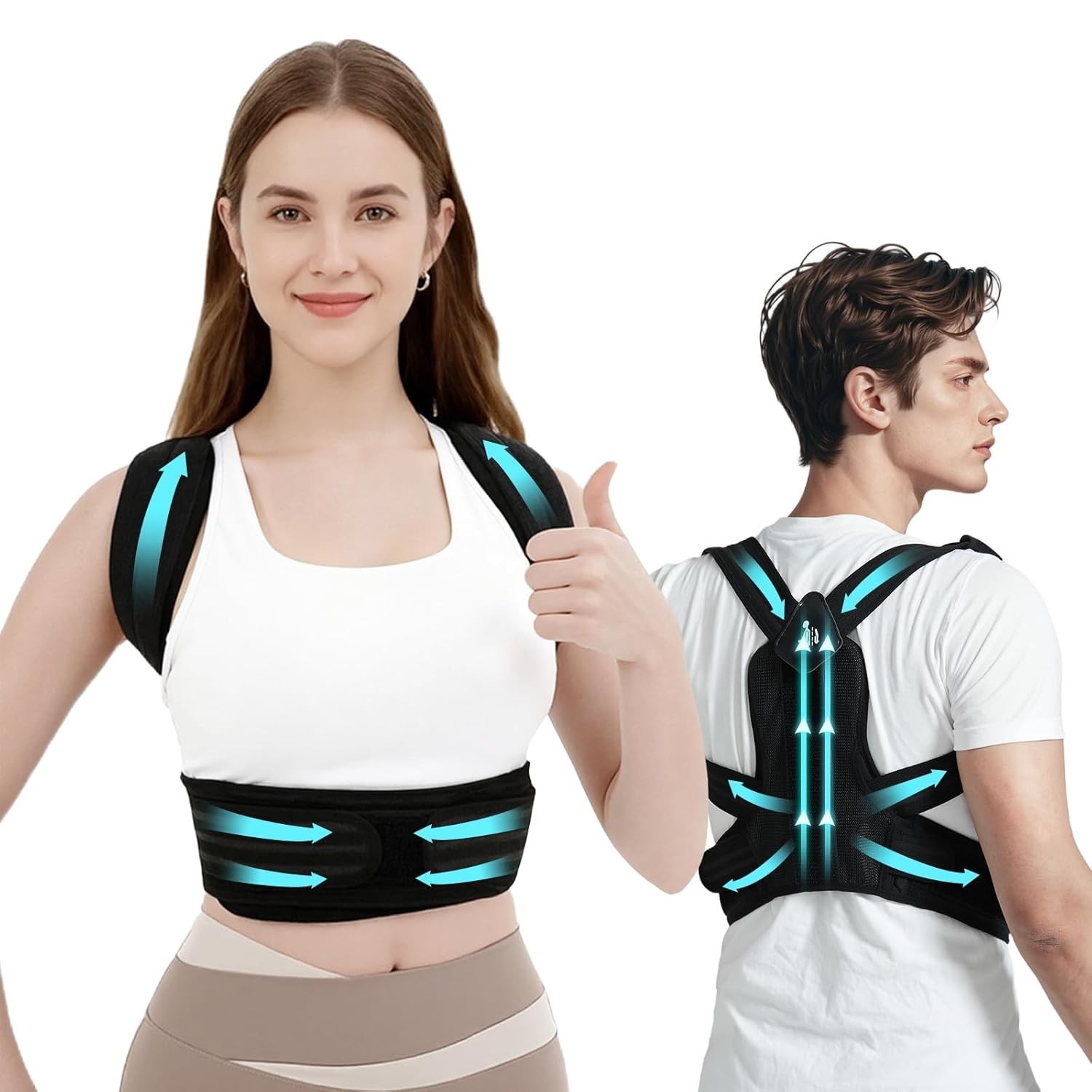 Posture Corrector Back Brace for Men Women Shoulder Support Straightener S Black