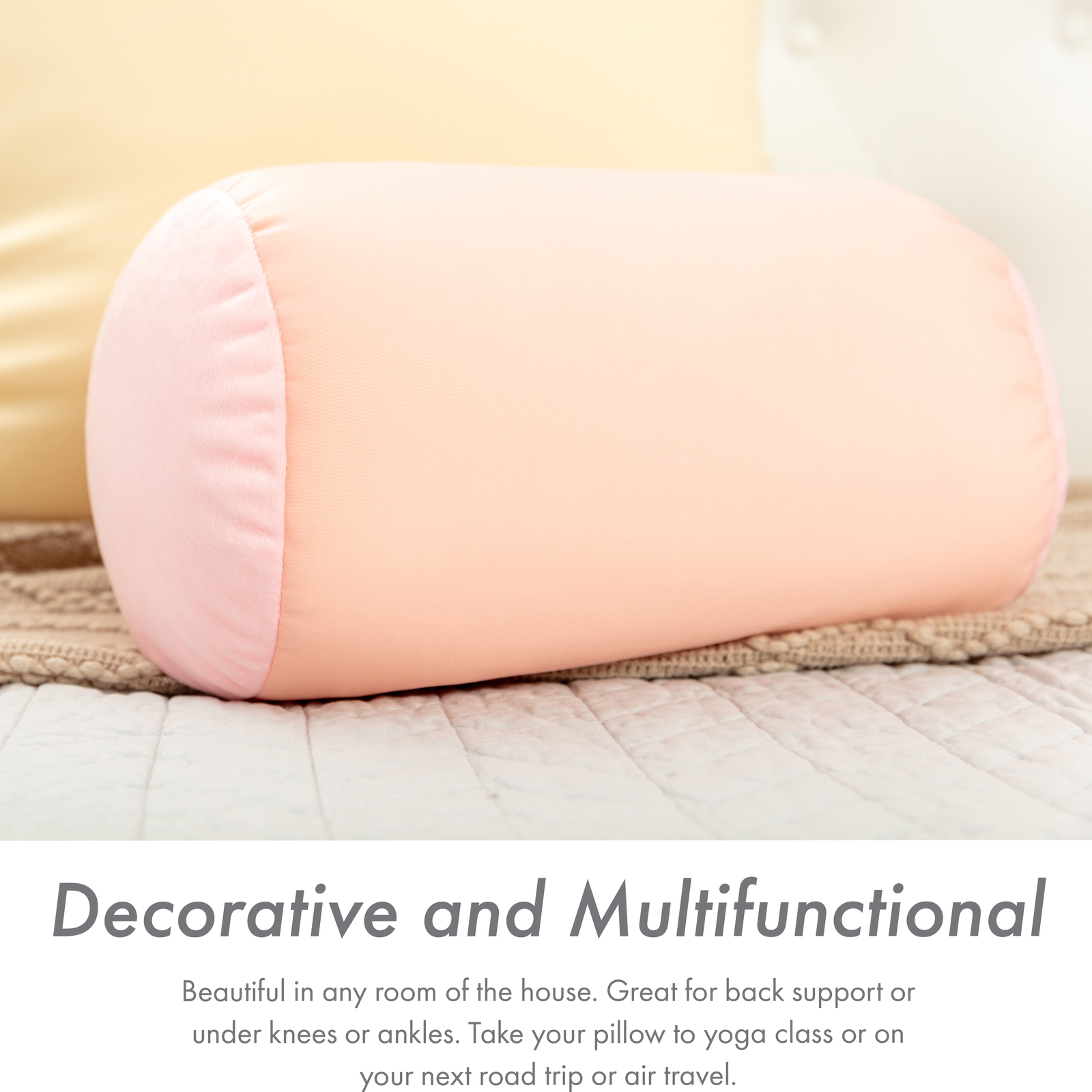 Microbead Bolster Neck Roll Pillow – Silky Feel, 14″ x 8″, Cream Peach