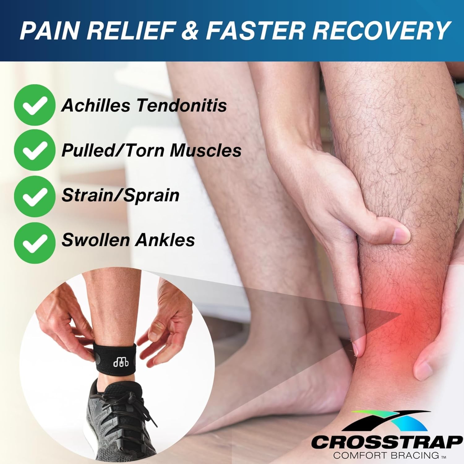 Achilles Tendon Support – Ankle Brace For Women And Small (2 Straps), Black