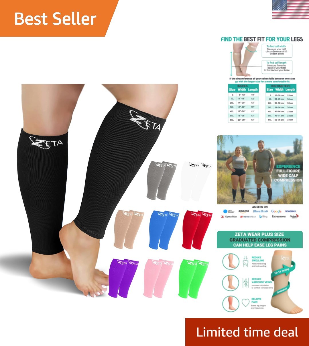 15-19mmHg Graduated Compression Sleeves for Plus Size Calves – Soft & Breathable