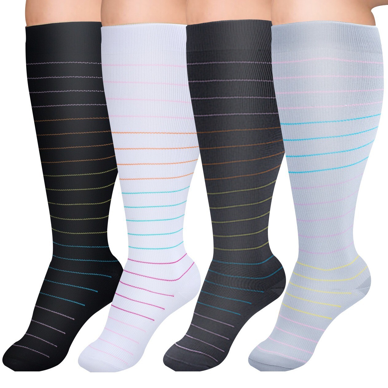 3/4/5 Pairs Plus Size Compression Socks Extra Wide Calf Knee High Support Socks