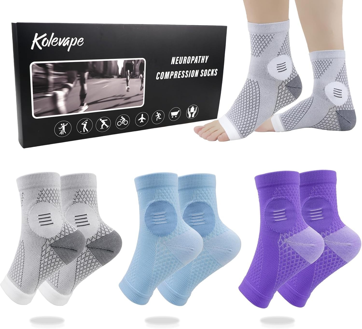 3 Pairs Neuropathy Socks for Women and Men, Toeless Compression Socks | Toele…