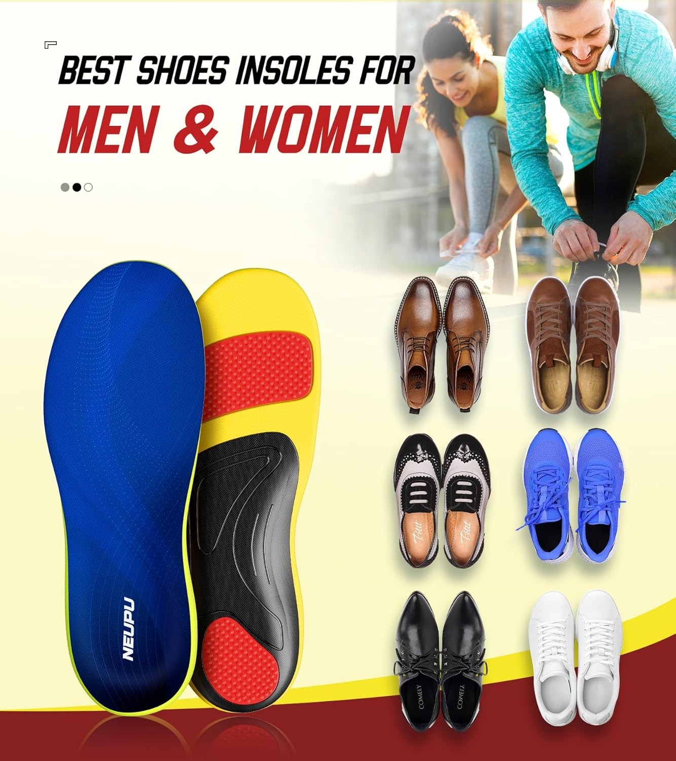 NEUPU Orthotic Insoles for Men Women High Arch Support Plantar Fasciitis Relief