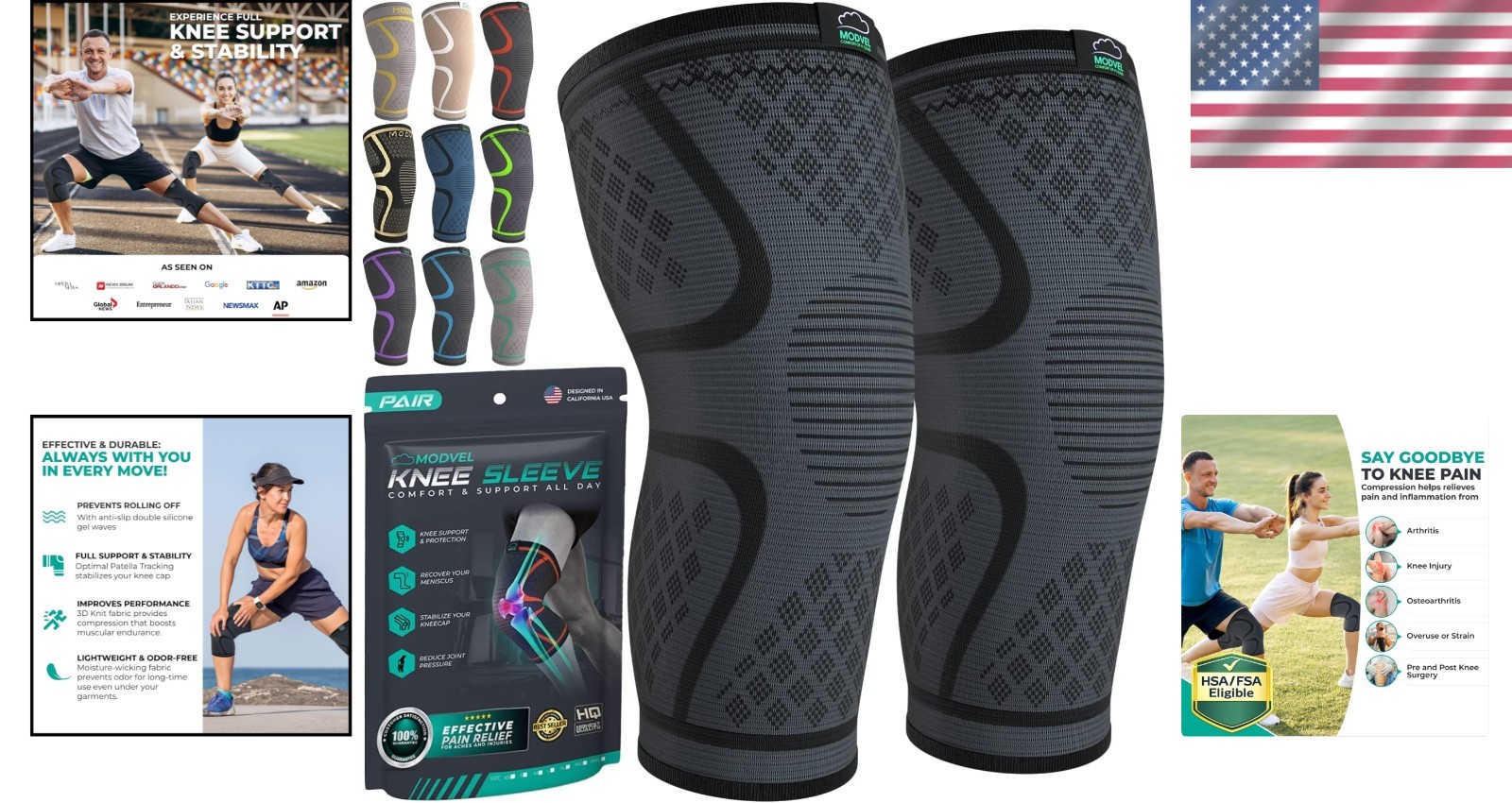2-Pack Compression Knee Brace for Pain Relief – Support Sleeve for All Sports