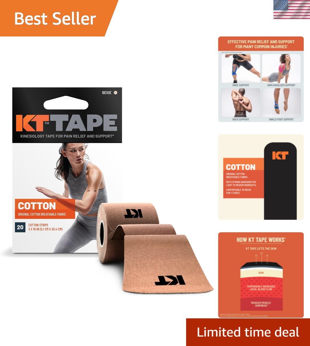 Beige Elastic Athletic Kinesiology Tape – 20 Precut Strips for Enhanced Mobility