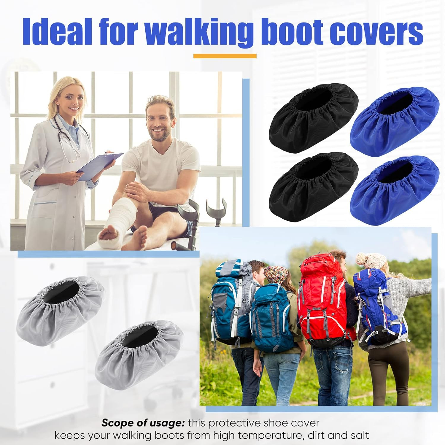 12 Pieces Fracture Walking Boot Cover, Reusable Waterproof Non-Skid Foot Brace C