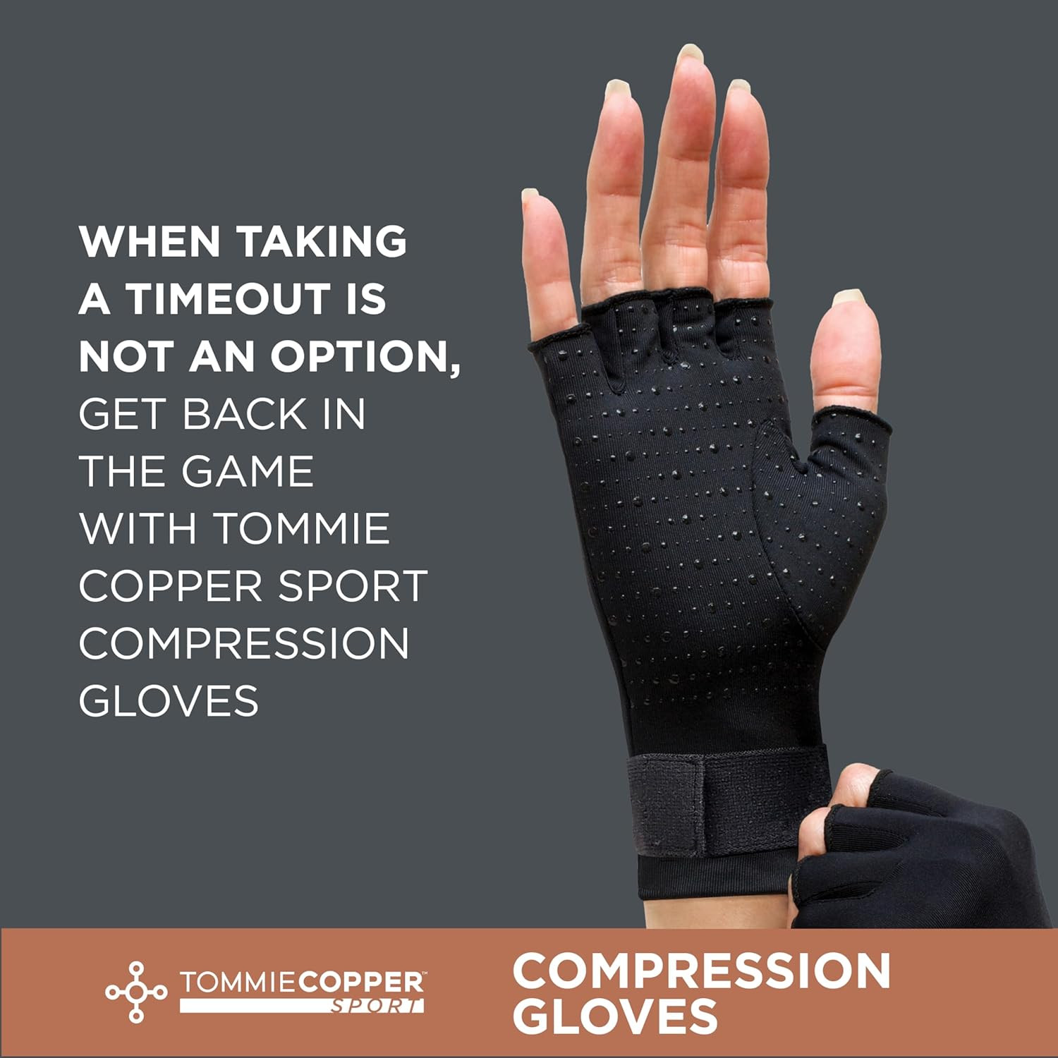 Tommie Copper Compression Gloves,Copper-Infused,Fabric Gloves, Adjustable Fit,Pa