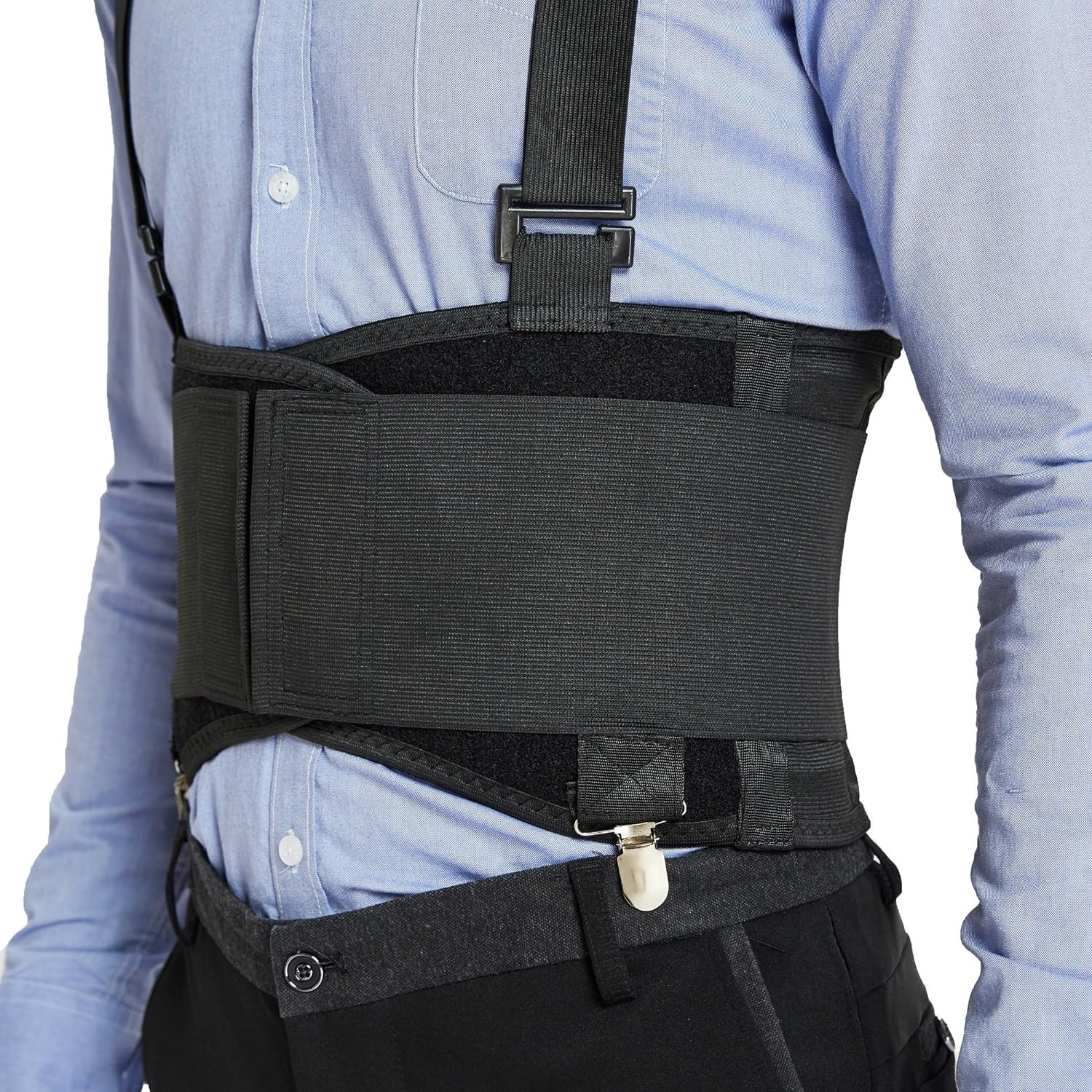 Soporte lumbar con clips para pantalones extraíbles y tirantes desmontables