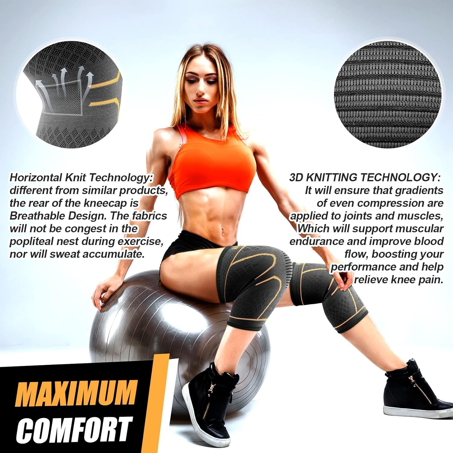 Instant Knee Pain Relief with 2 Pack Compression Sleeves for All Sports