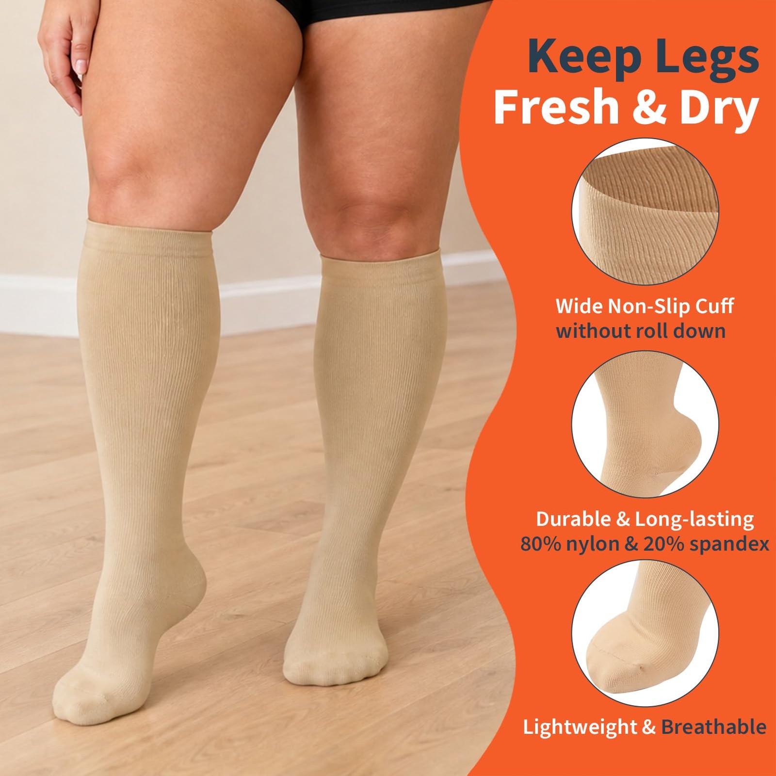 4 Pairs Plus Size Compression Socks for Women & Men, Extra Wide Calf 20-30 mm…