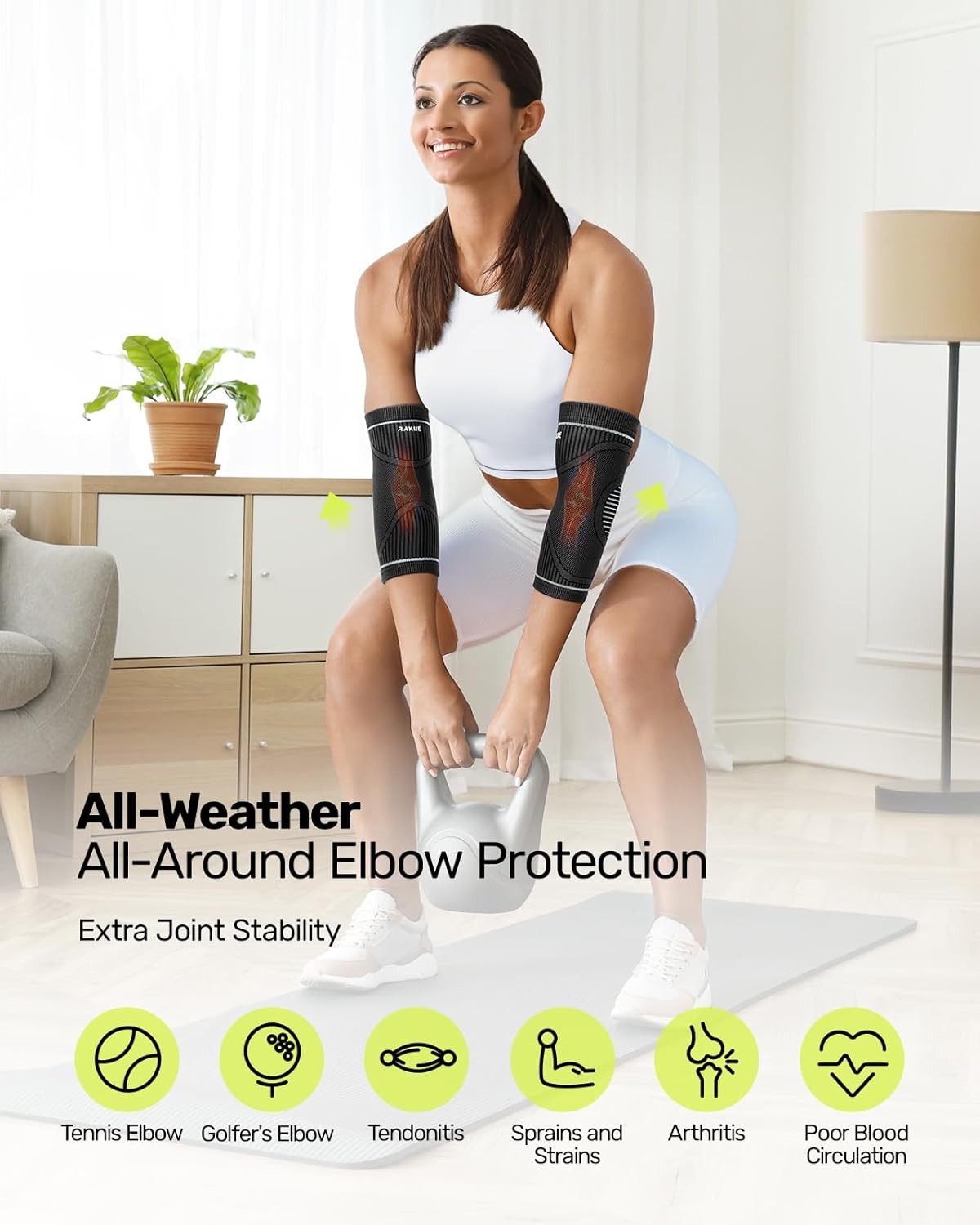 Elbow Compression Sleeve 2 Pack, High Elastic Elbow Brace for Tendonitis and Ten