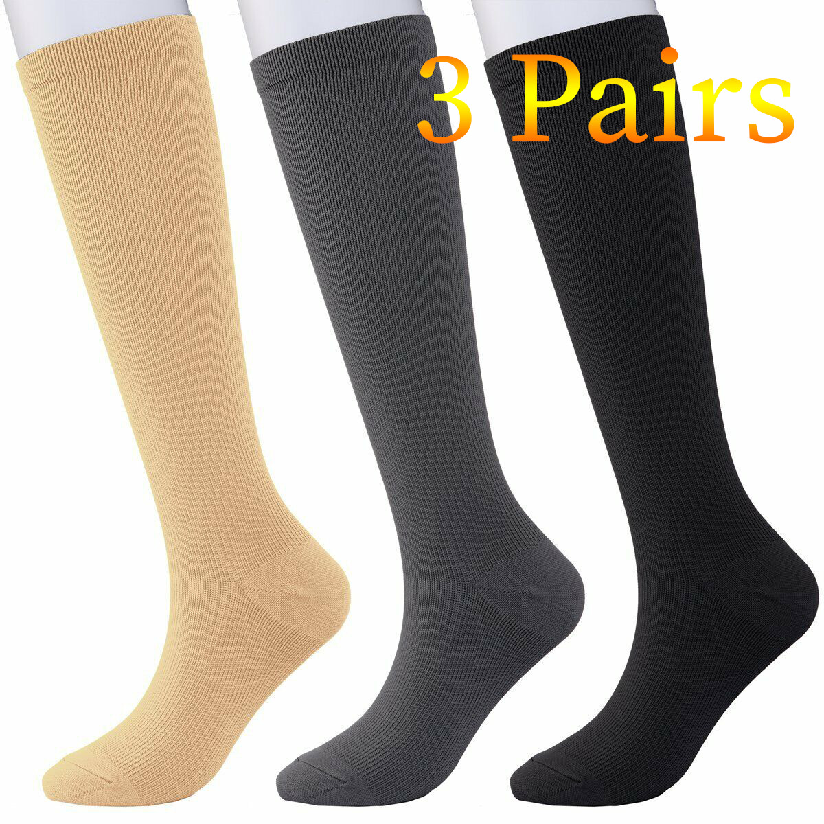 Medical Knee High Compression Socks 15-20mmHg for Women and Men Socks 3 pairs