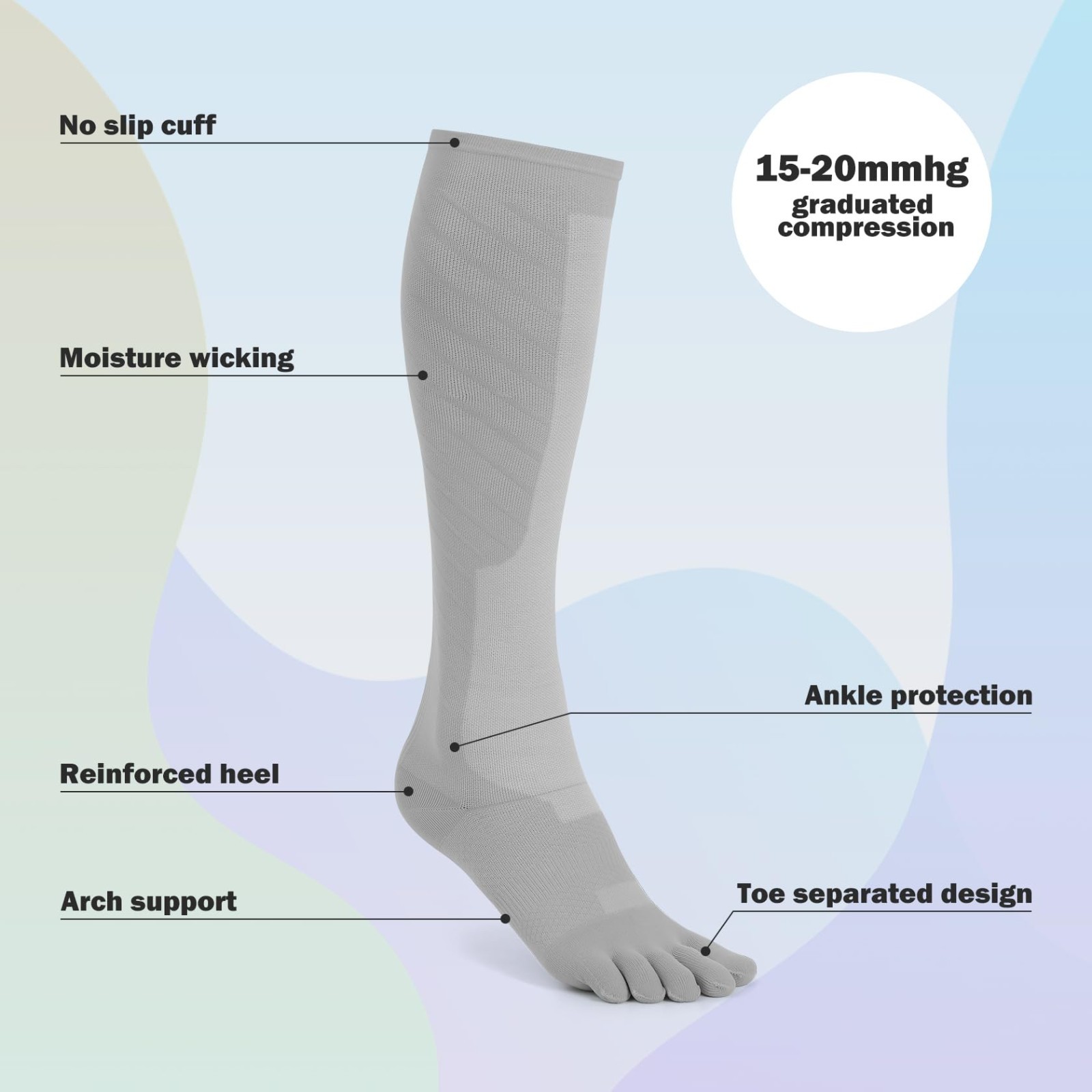 Knee High Compression Toe Socks 15-20mmHg for Men & Women – 3 Pairs, Circulation