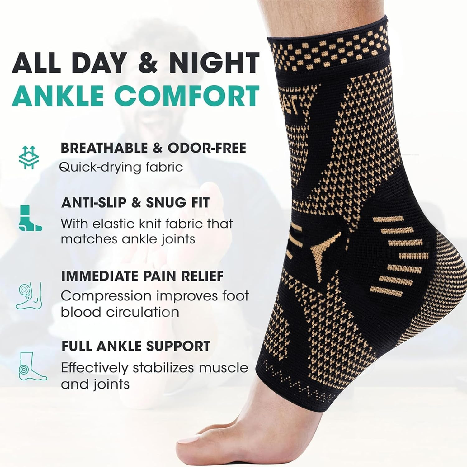 Ankle Brace 2 Pack Copper Infused Compression Sleeve for Pain Relief & Support