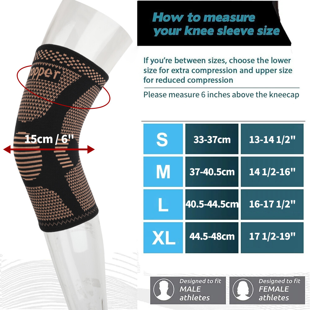 Copper Knee Brace Sleeve Patella Support Sports Gym Arthritis Tendon Joint Pain/