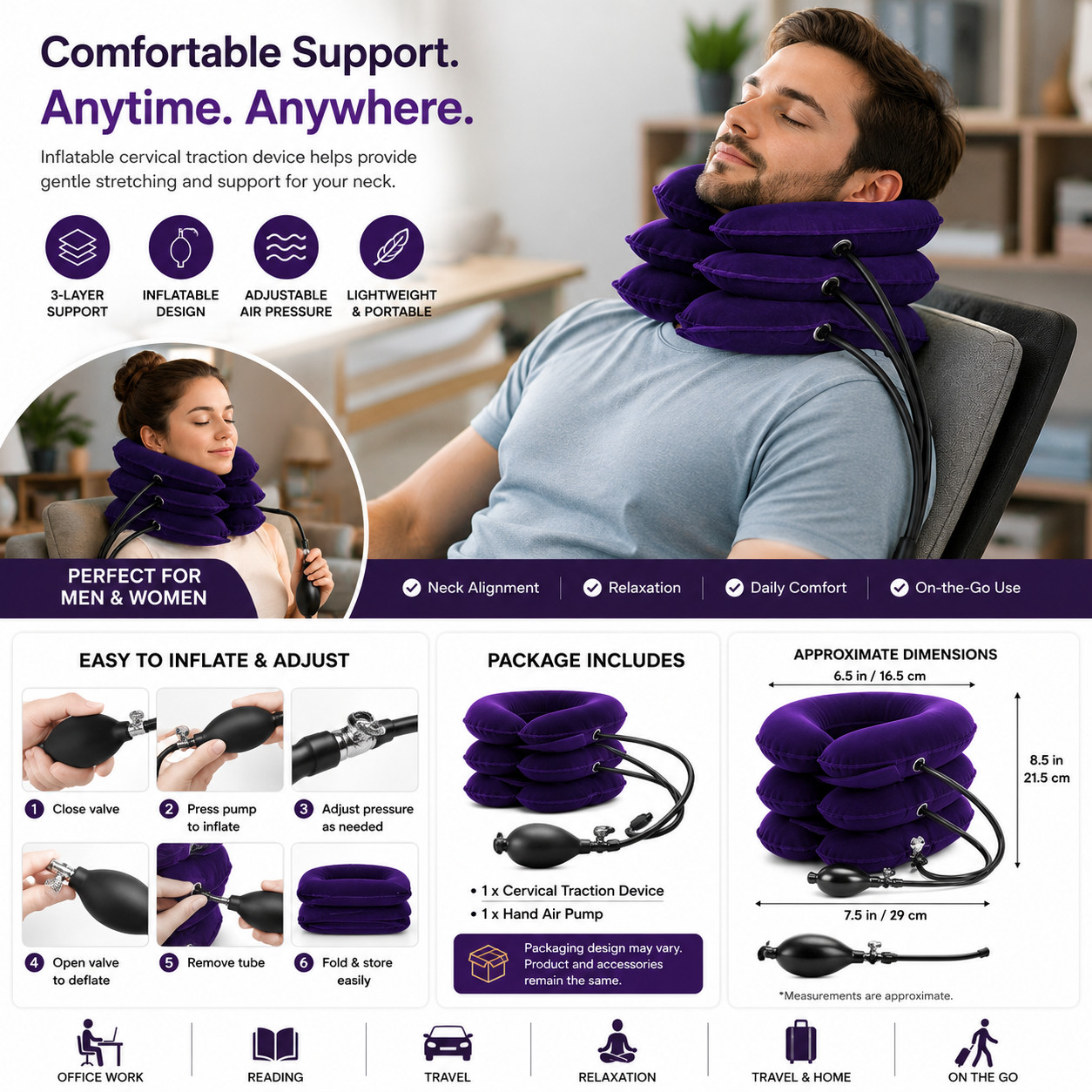 Cervical Traction Device Inflatable Neck Stretcher Pain Relief Collar Adjustable
