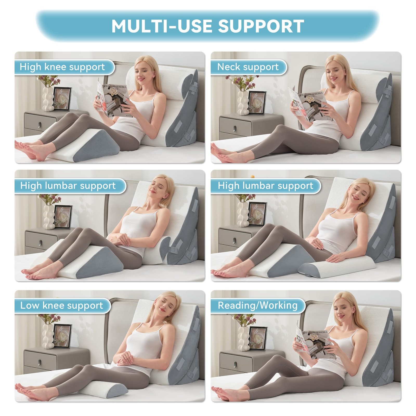 Kingfun 4PCS Orthopedic Bed Wedge Pillow Set for Sleeping, 4 Piece Set, White