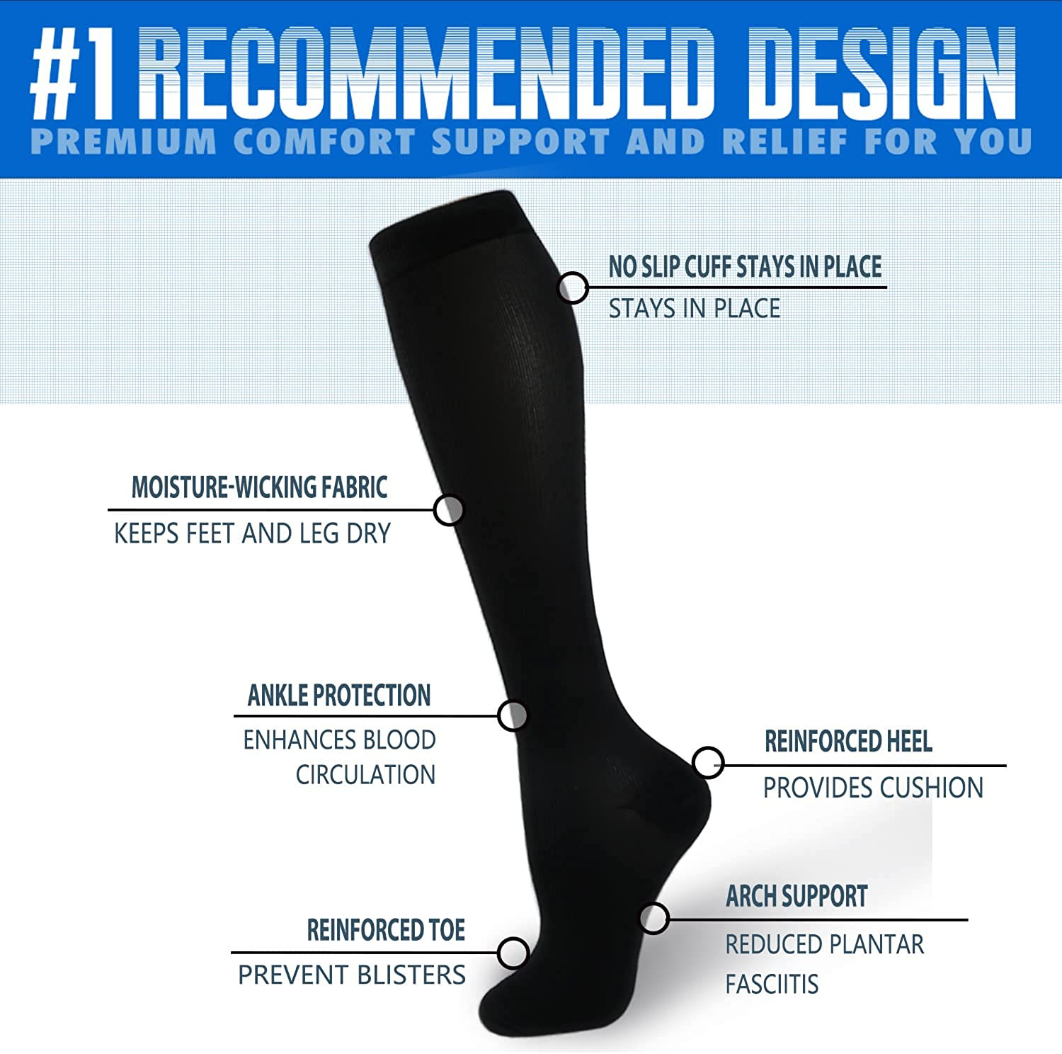 3 Pairs Compression Stockings for Men and Women 15-20 Close Toe Socks S/M/L/XL