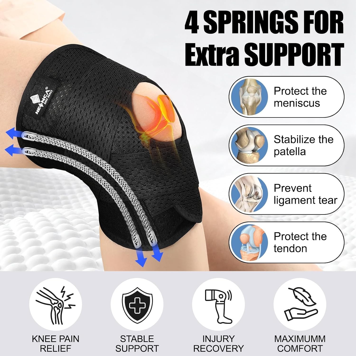 Knee Brace for Knee Pain, Compression Knee Support with Air Mesh Fabric, Adju…