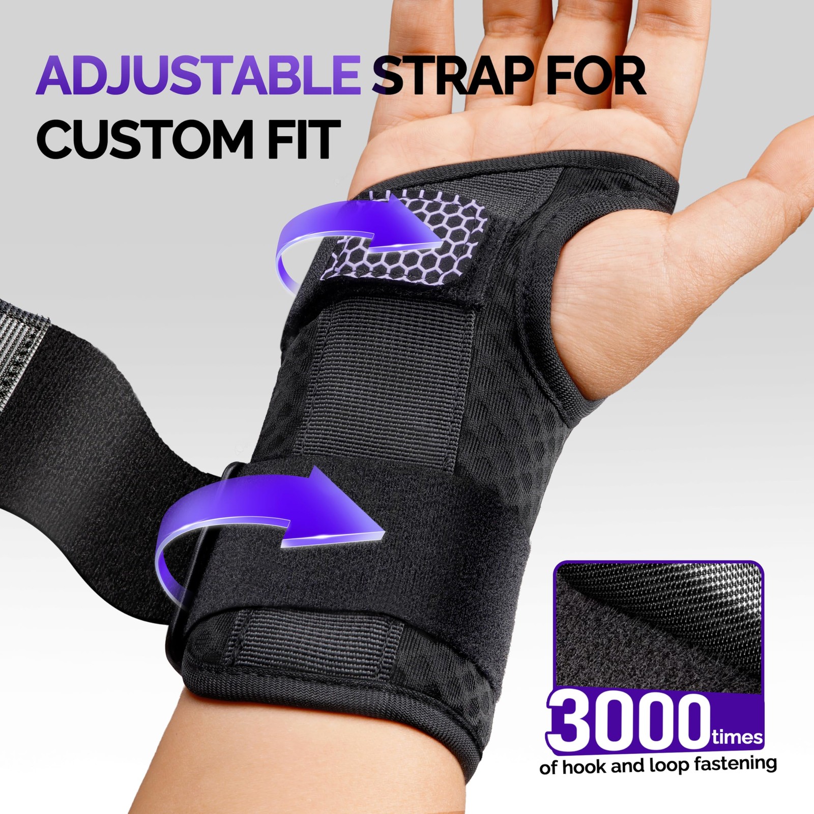 FEATOL Wrist Brace with Ergonomic Splint Right Medium, Black Purple