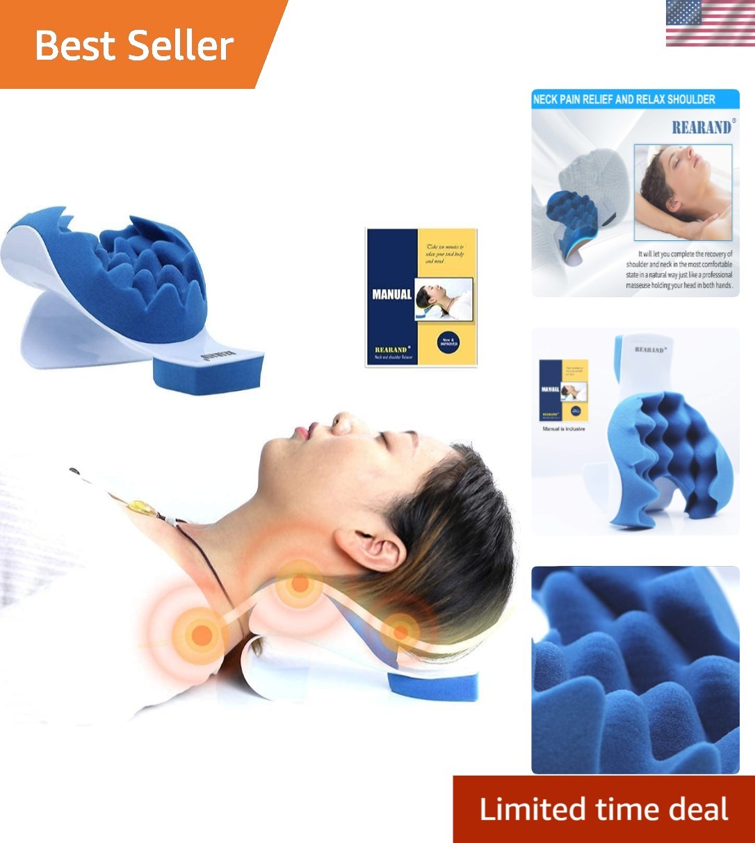 Sleek Navy Blue Neck and Shoulder Pain Relief Pillow – Lightweight and Portable