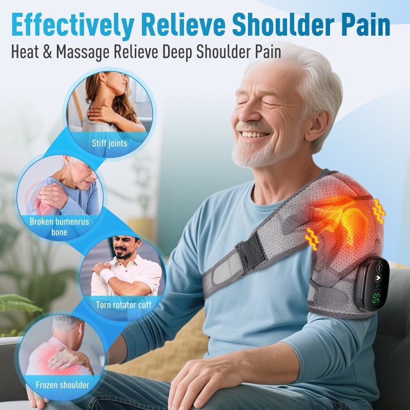 Electric Heated Shoulder Massager Brace with Vibration Therapy Joint Pain Relief