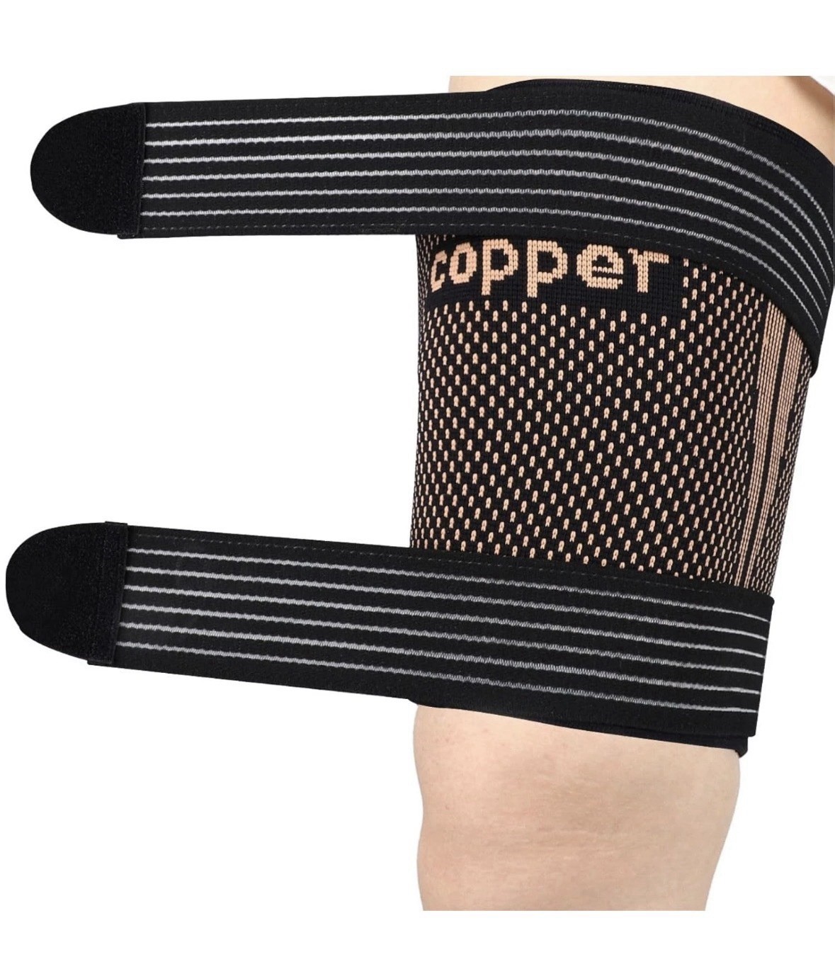 Hamstring Compression Thigh Sleeves with Adjustable Straps-Copper Infused-XXL