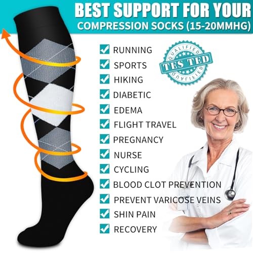 Copper Compression Socks for Women & Men (6 pairs) – Large-X-Large 03 Black