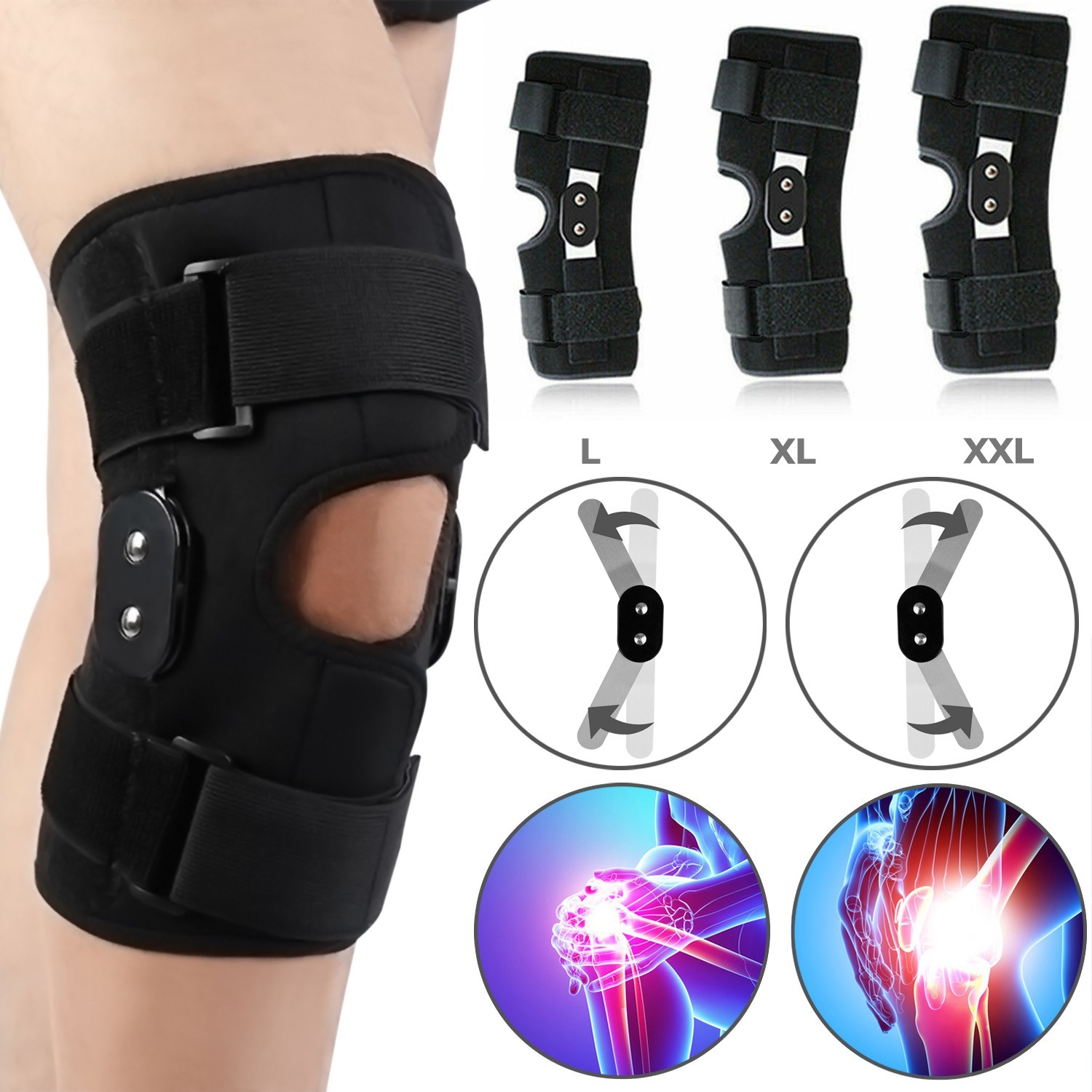 Knee Brace Hinged Compression Sleeve Joint Support Patella Stabilizer Wrap L-XXL